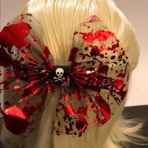Blood Splattered Bow Skull Ribbon Halloween